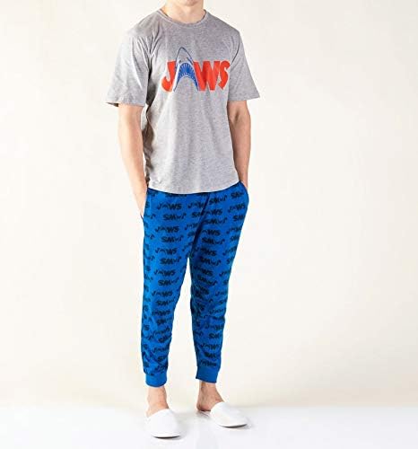 Jaws Men's Pyjamas | Short Sleeve Top & Cuffed Lounge Pants | (Men's Sizes)