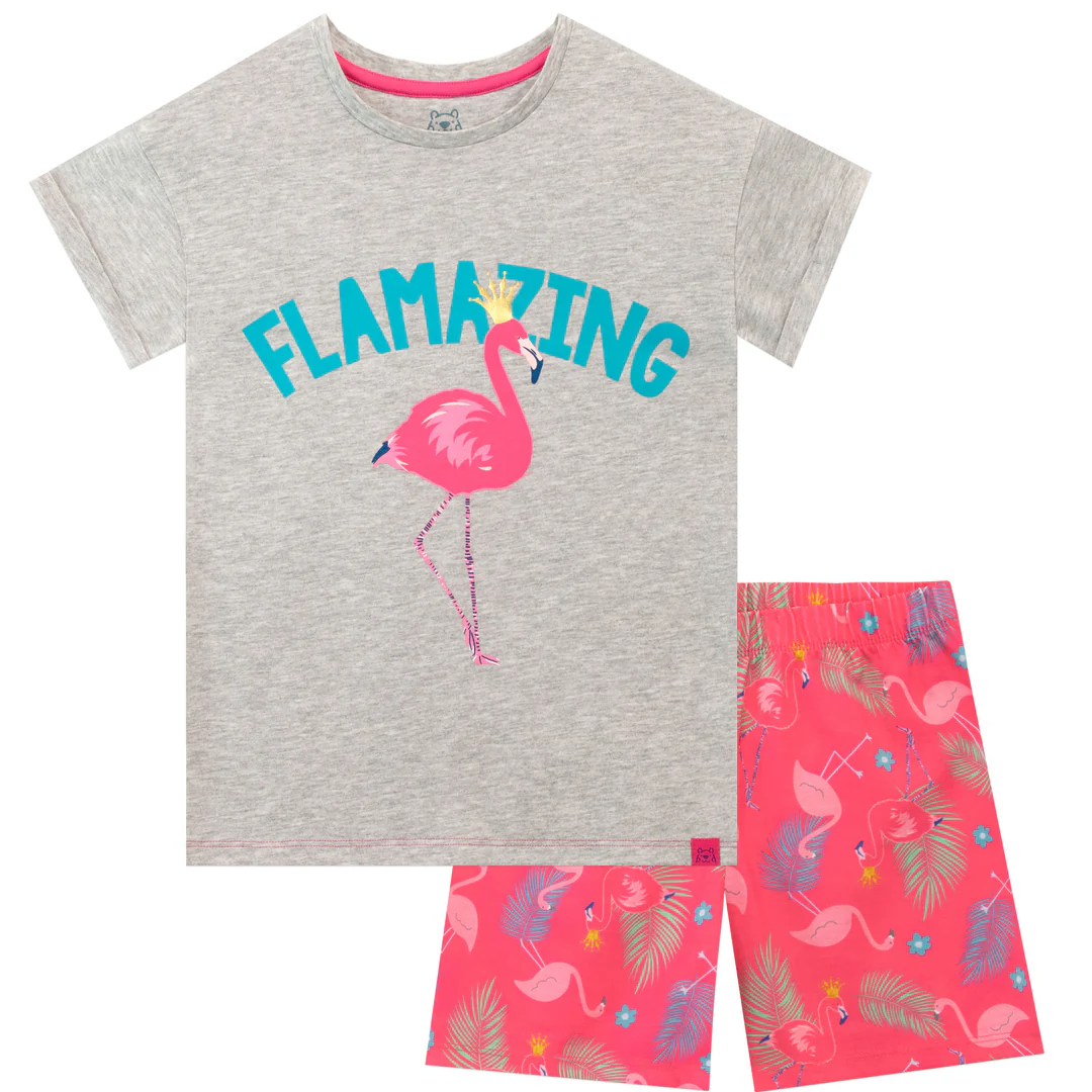 Girls' Flamingo "FLAMAZING" Short Pyjama Set | Fun & Vibrant | Size 6-7 Years