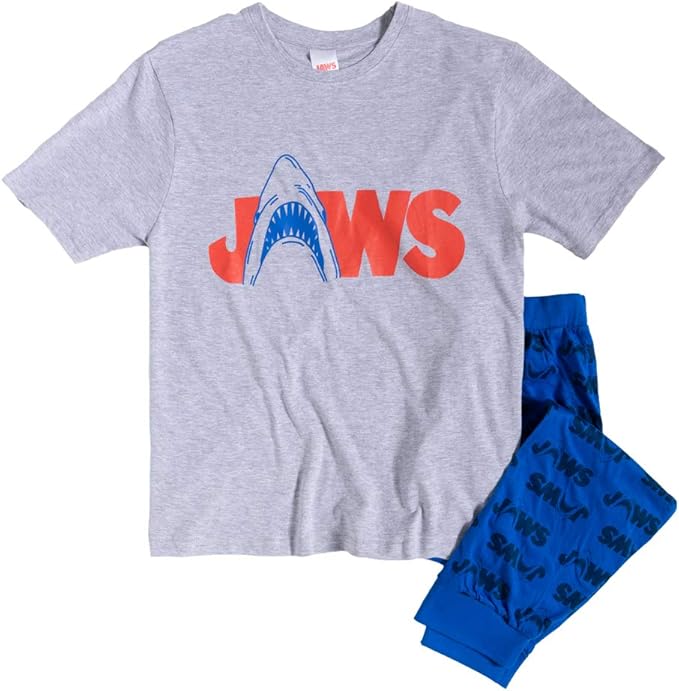 Jaws Men's Pyjamas | Short Sleeve Top & Cuffed Lounge Pants | (Men's Sizes)