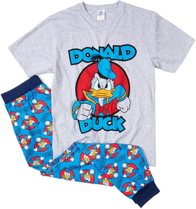 Donald Duck Men's Pyjamas | Short Sleeve Top & Cuffed Lounge Pants | (Men's Sizes)