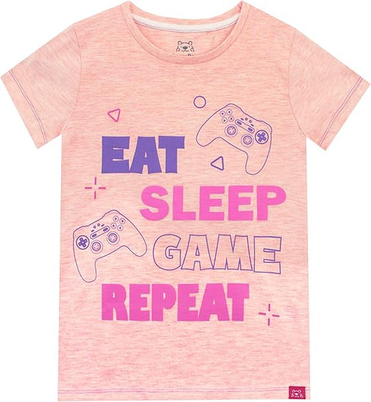 Girls' "Eat Sleep Game Repeat" T-Shirt | Playful & Comfortable | 6-7 Years