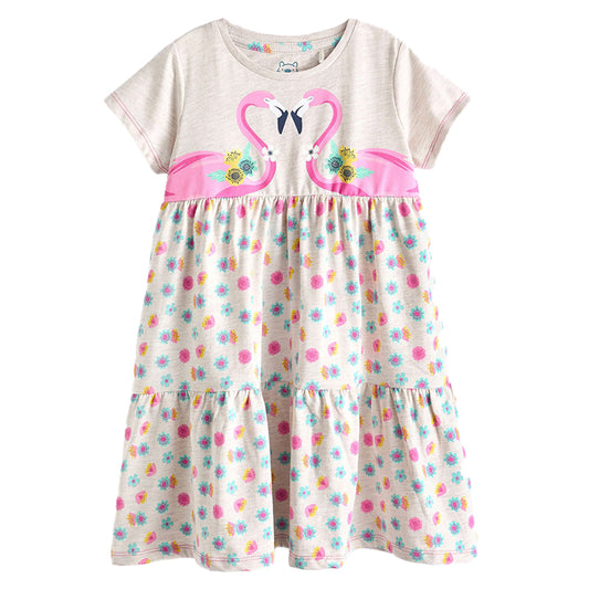 Girls' Tropical Flamingo Dress | Bright & Playful | 3-4 Years