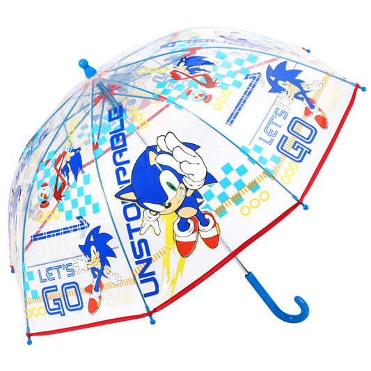 Kids Boys Girls Sonic The Hedgehog Umbrella Blue Red Transparent Ergonomic Handle