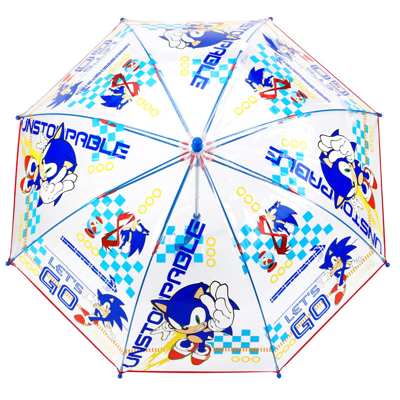 Kids Boys Girls Sonic The Hedgehog Umbrella Blue Red Transparent Ergonomic Handle