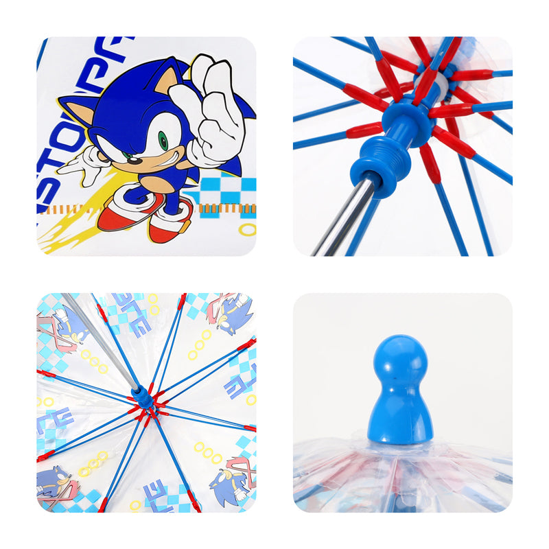 Kids Boys Girls Sonic The Hedgehog Umbrella Blue Red Transparent Ergonomic Handle