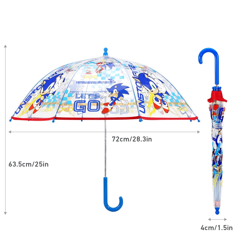 Kids Boys Girls Sonic The Hedgehog Umbrella Blue Red Transparent Ergonomic Handle