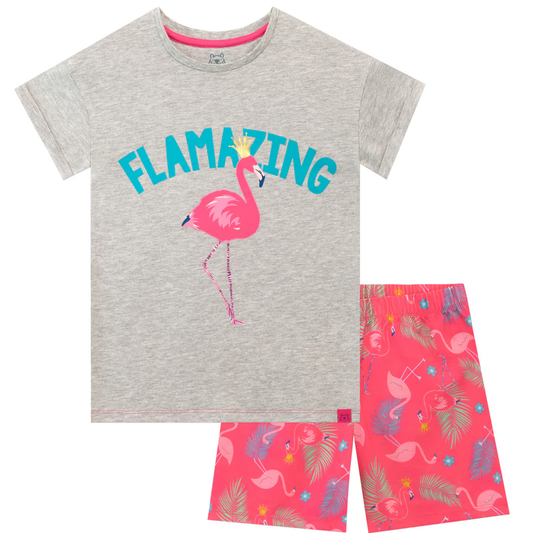Girls' Flamingo "FLAMAZING" Short Pyjama Set | Fun & Vibrant | Size 6-7 Years