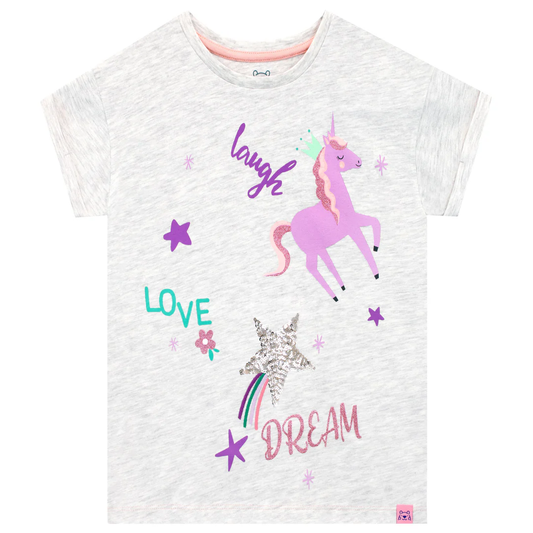 Girls' "Laugh Love Dream" Unicorn T-Shirt | Magical & Playful | 5-6 Years