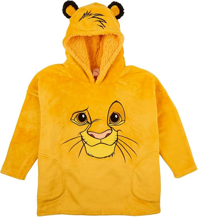 Disney Lion King Hoodie For Kids | Boys Girls Oversized Hoodie Soft Fleece Blanket | Simba Novelty Hooded Lounge Gown | Sherpa Hood Lining | Gift For Girls | One Size Fits All Age 4-10 Years Yellow