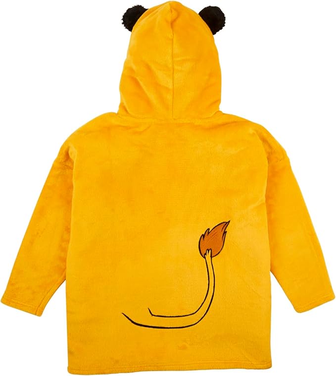 Disney Lion King Hoodie For Kids | Boys Girls Oversized Hoodie Soft Fleece Blanket | Simba Novelty Hooded Lounge Gown | Sherpa Hood Lining | Gift For Girls | One Size Fits All Age 4-10 Years Yellow