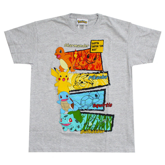 Boys Pokemon Grey T-Shirt Top Age 7-12 Year Charmander Pikachu Squirtle Bulbasar