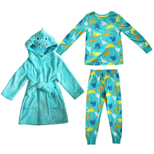 Children's Dinosaur Pyjamas And Hooded Dressing Gown Set Age 3-8 Years