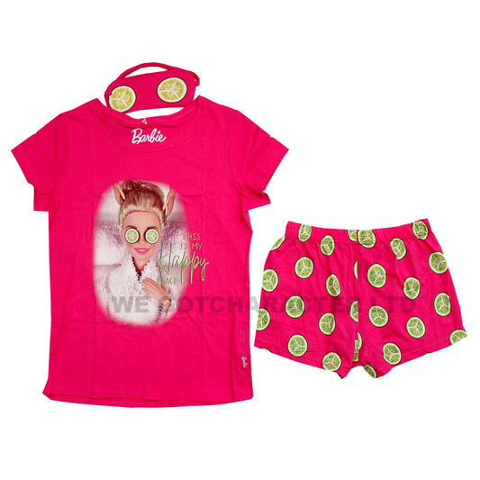 Women's Barbie Pyjamas With Cucumber Eye Mask Size 12-14