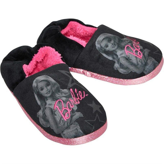 Little Girls Black and Pink Barbie Slippers Size 8-2