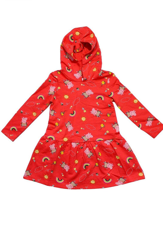 Licensed Peppa Pig Girls Hooded Dress All Over Design Age 18 Months - 4 Years