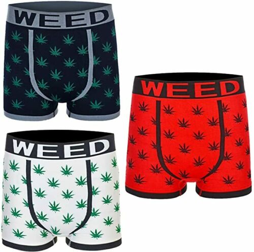 Men's Weed Leaf Boxer Shorts 3 Pack Seamless S-XL
